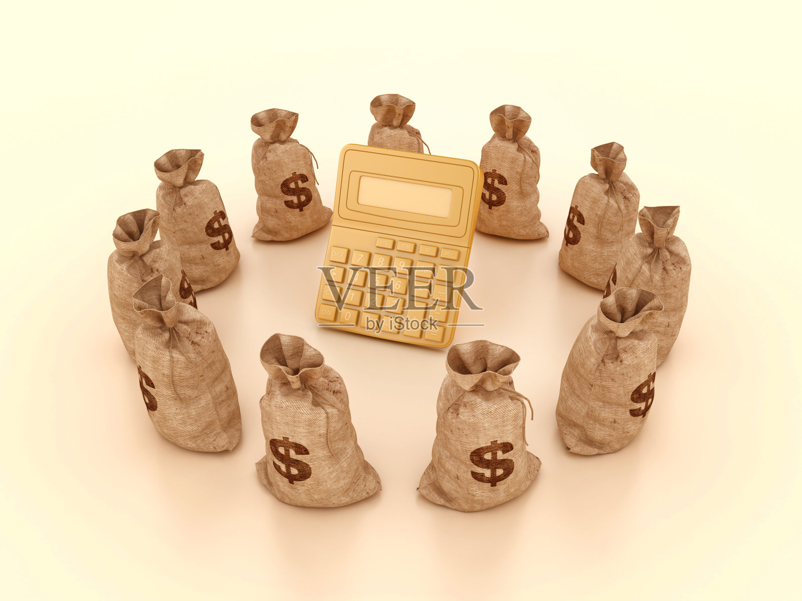 3D计算器与美元钱袋照片摄影图片