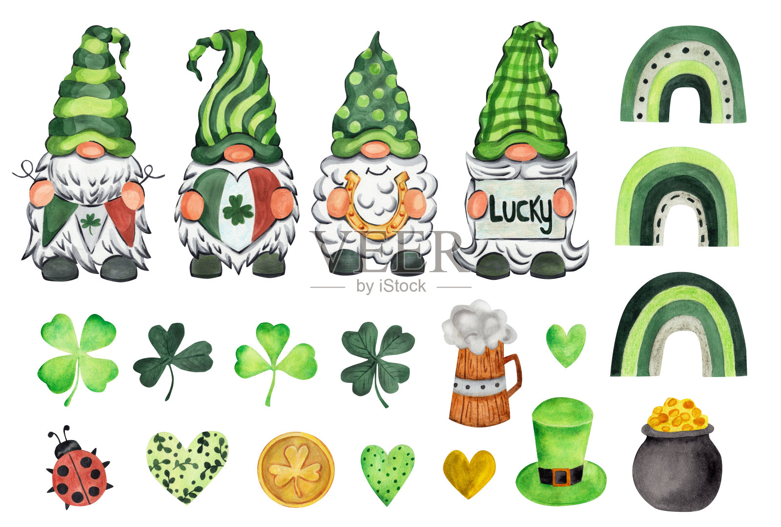 侏儒。圣帕特里克节。水彩插图插画图片素材