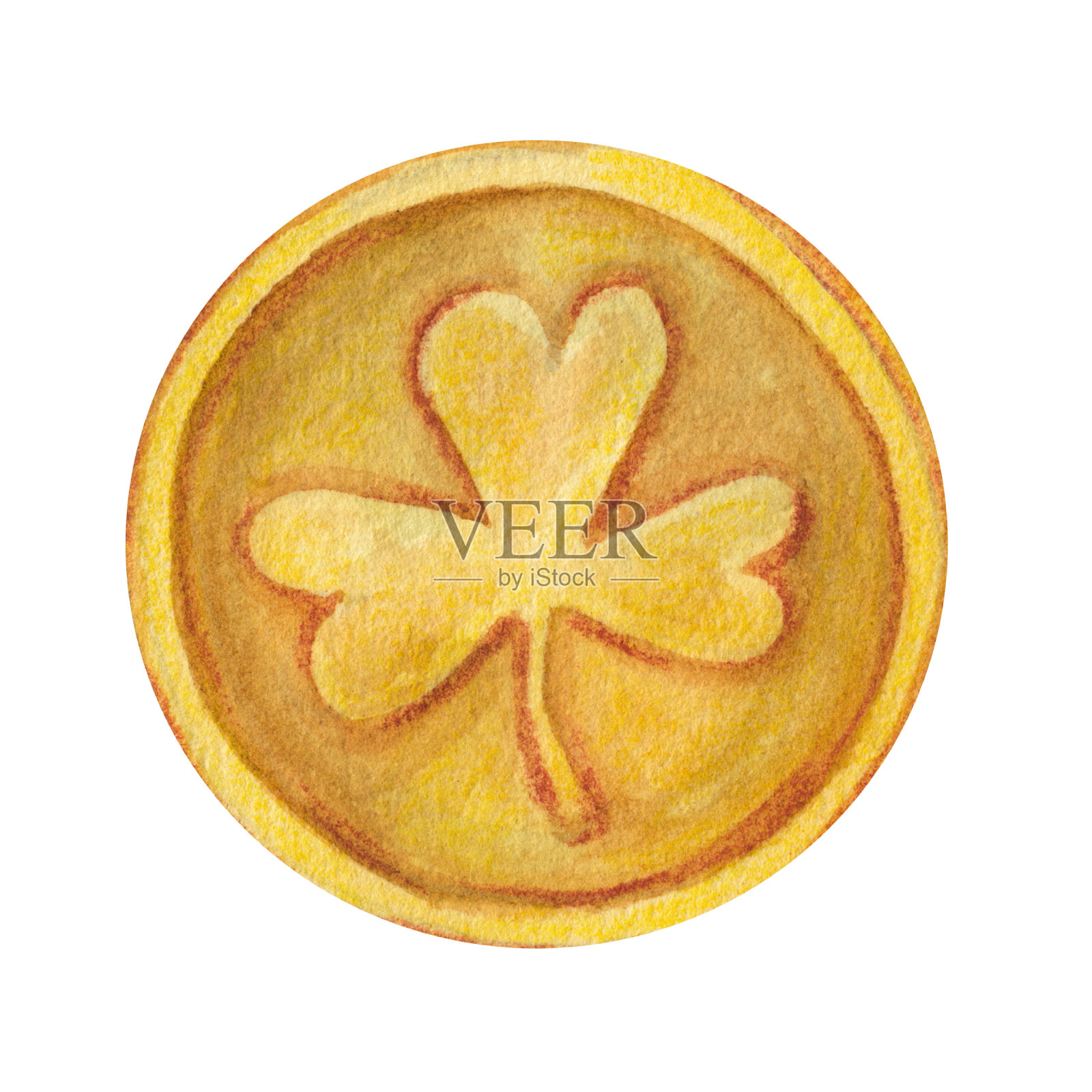 圣帕特里克节。三叶草图案的金币。水彩插图插画图片素材