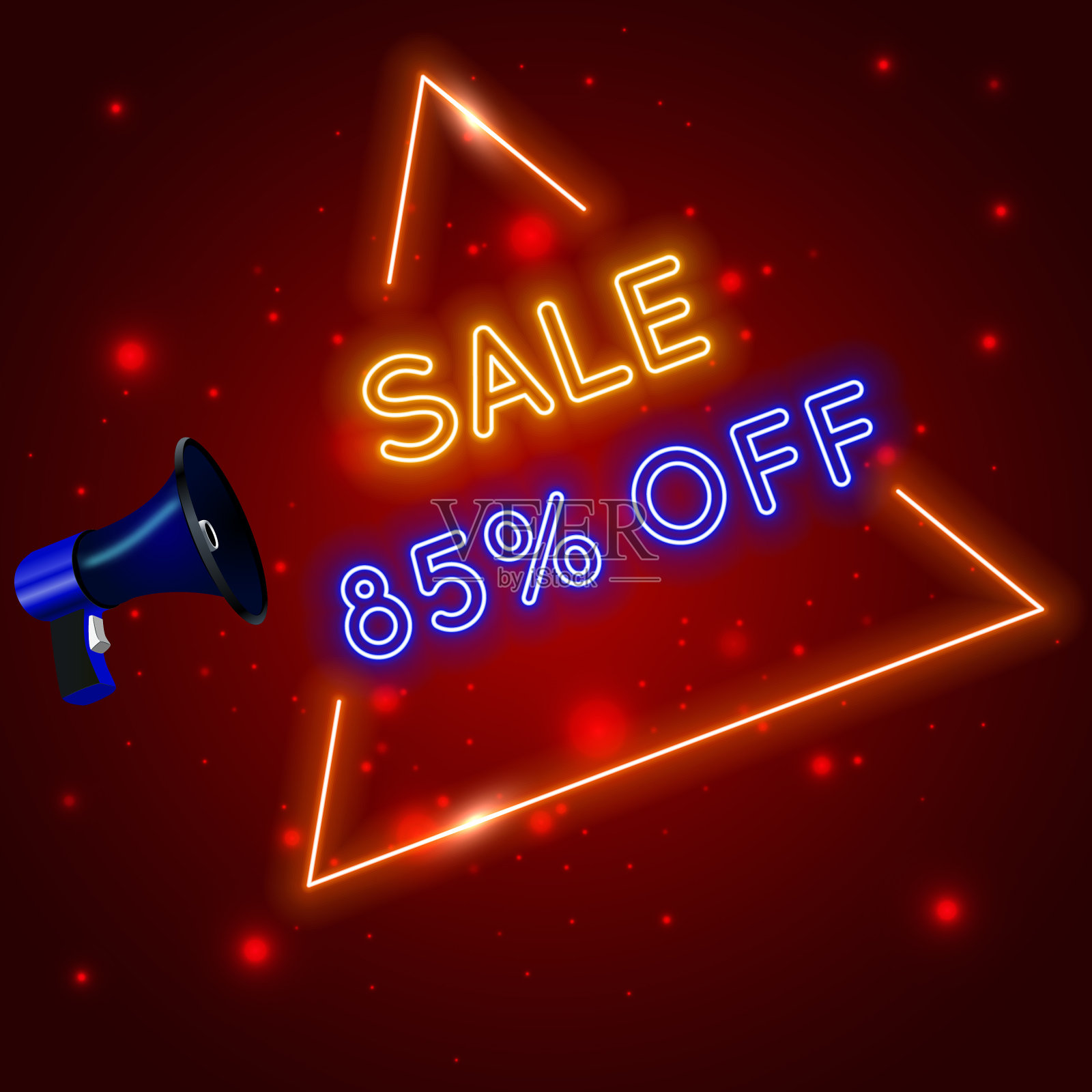 85%的折扣。特别特惠，霓虹灯85折。标识推广。霓虹风格。插画图片素材