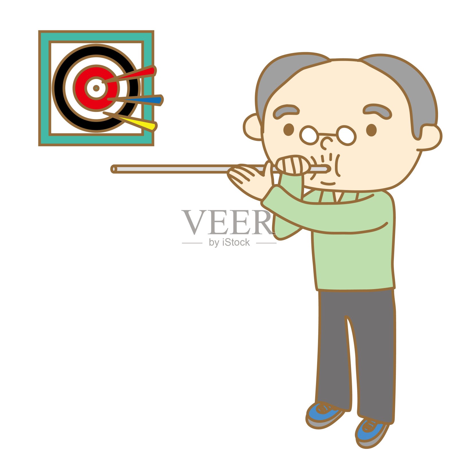 一名老年男性玩运动吹枪的插图插画图片素材