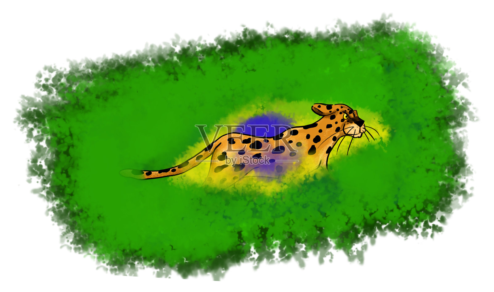 巴西美洲虎在茂密的绿色植被中徘徊插画图片素材