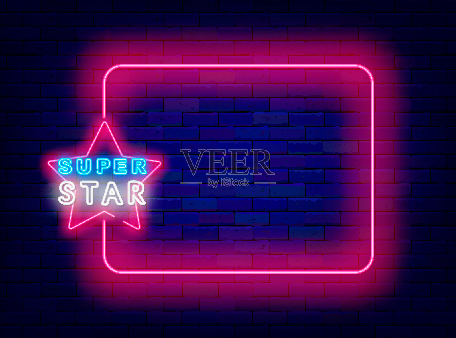 超级明星霓虹灯公告。著名的名人。选秀节目。空的粉红色框架和文本。矢量股票插图插画图片素材