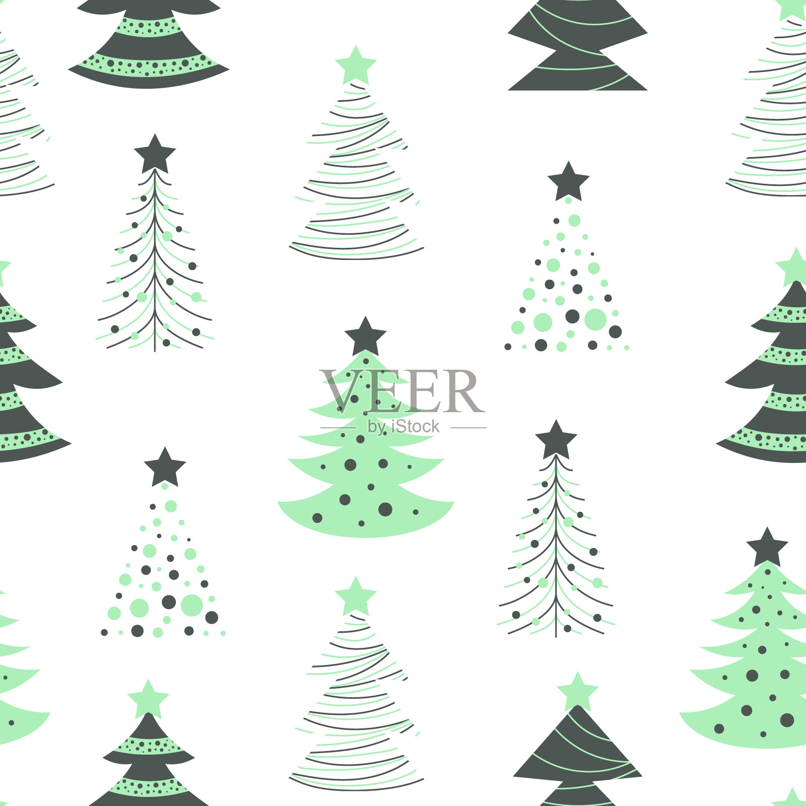 手绘圣诞树的无缝图案。涂鸦平面矢量插图插画图片素材