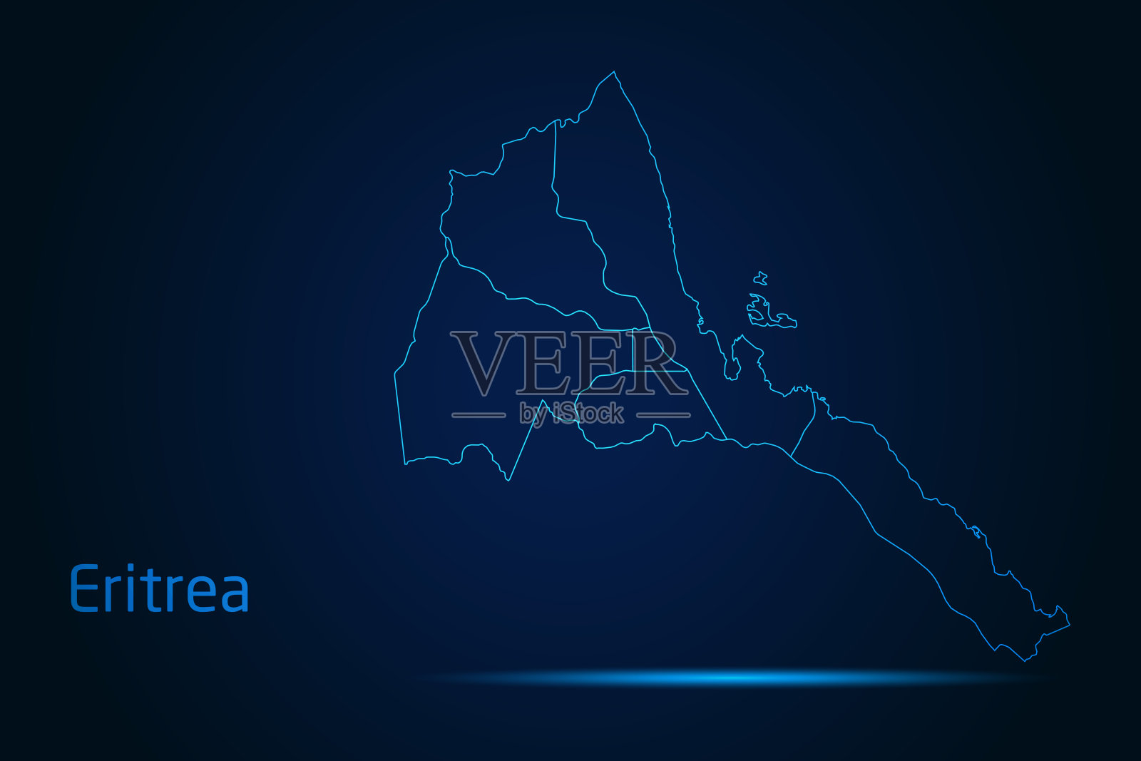高详细辉光蓝色地图在黑暗背景的厄立特里亚地图符号为您的网站设计地图标志，应用程序，旅游。插画图片素材