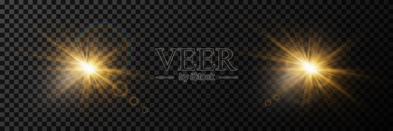 眩光效果。一组恒星耀斑和耀斑。在透明的背景上。插画图片素材
