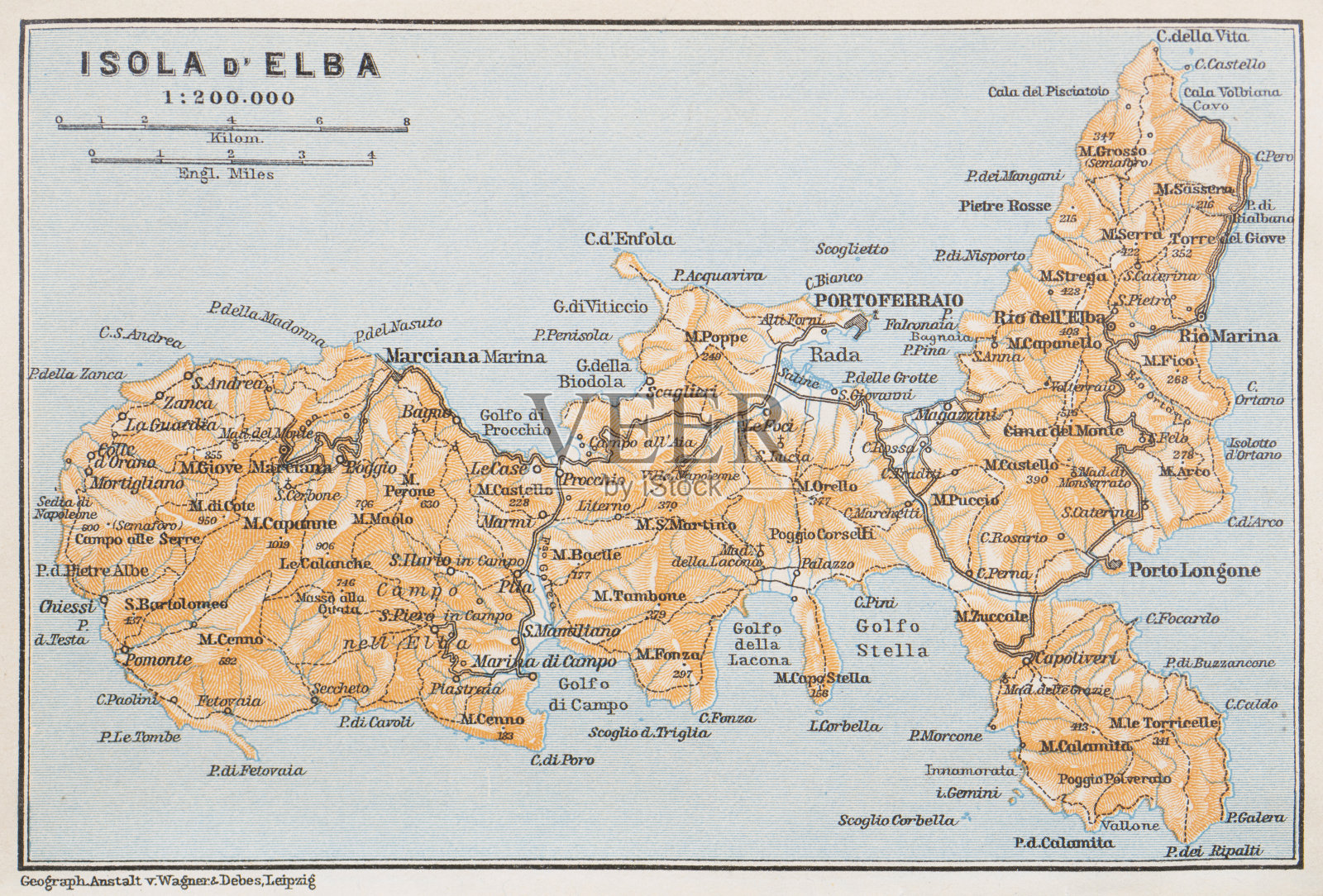 意大利厄尔巴岛地图- 1893年插画图片素材