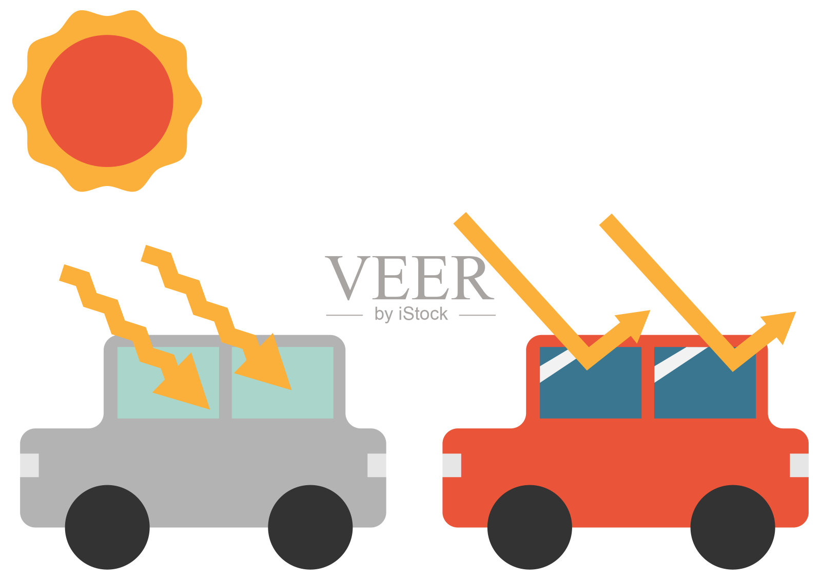 有和没有隔热膜的汽车图像插画图片素材