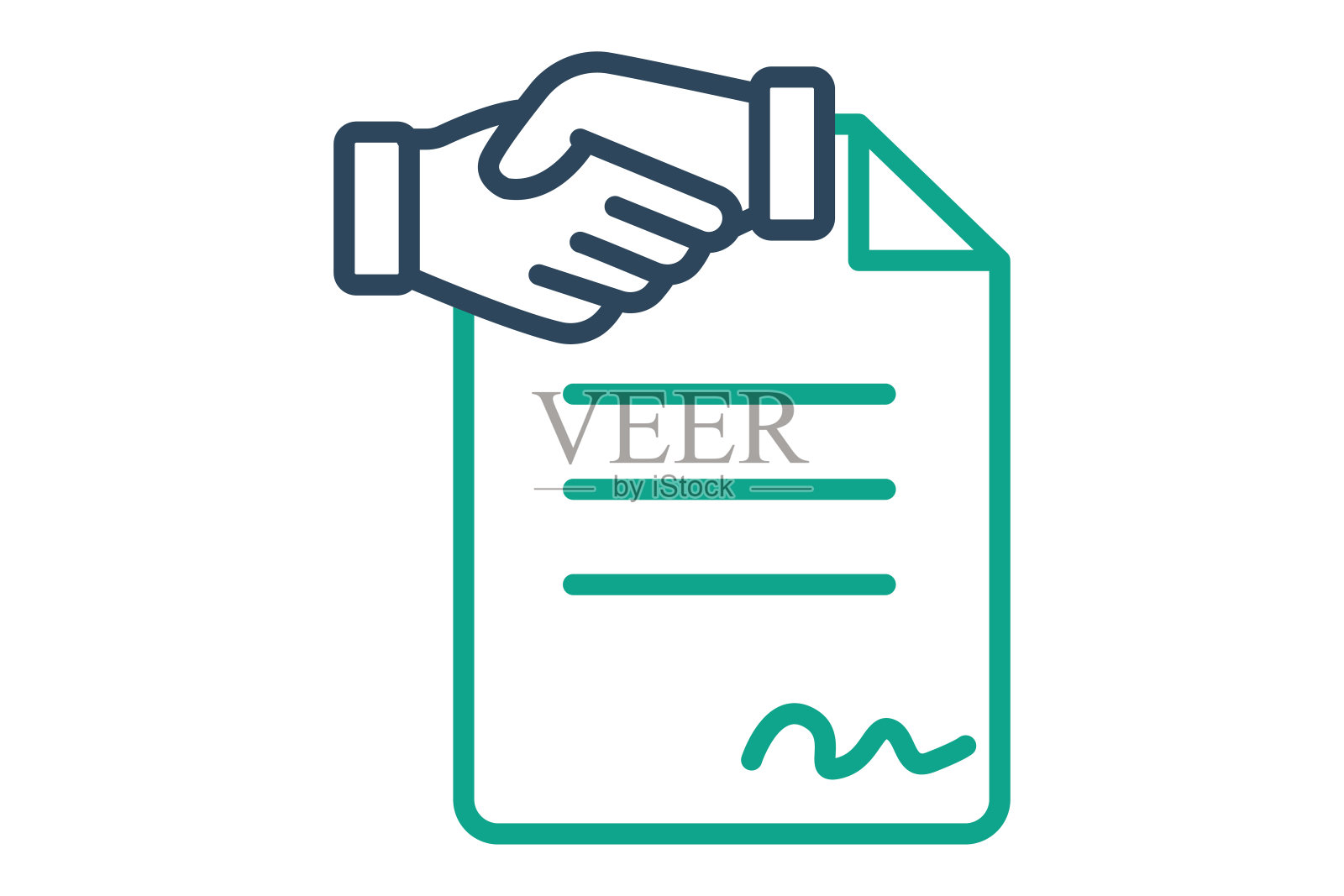 合同图标。文件与握手。线条图标样式。与法律和正义有关的图标。法元素矢量图插画图片素材