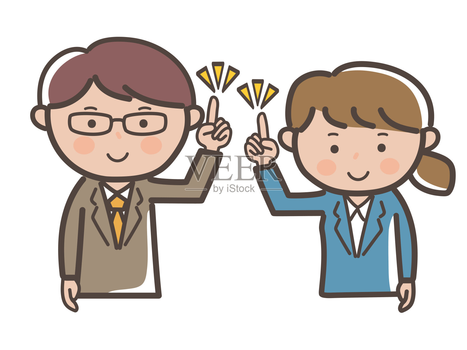 男女商人的上半身插图，老板和下属解释要点插画图片素材