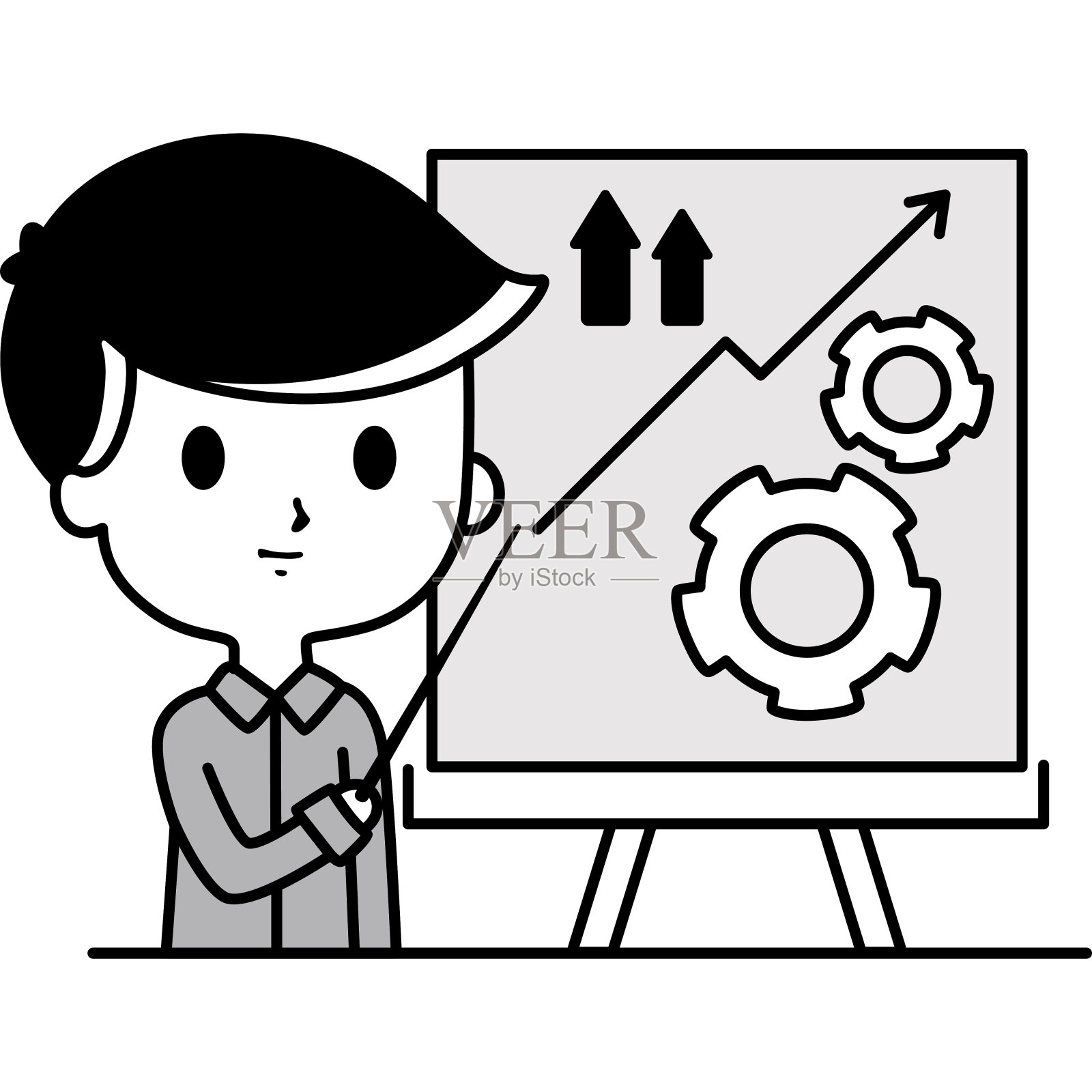一个人解释商业图表的矢量图插画图片素材