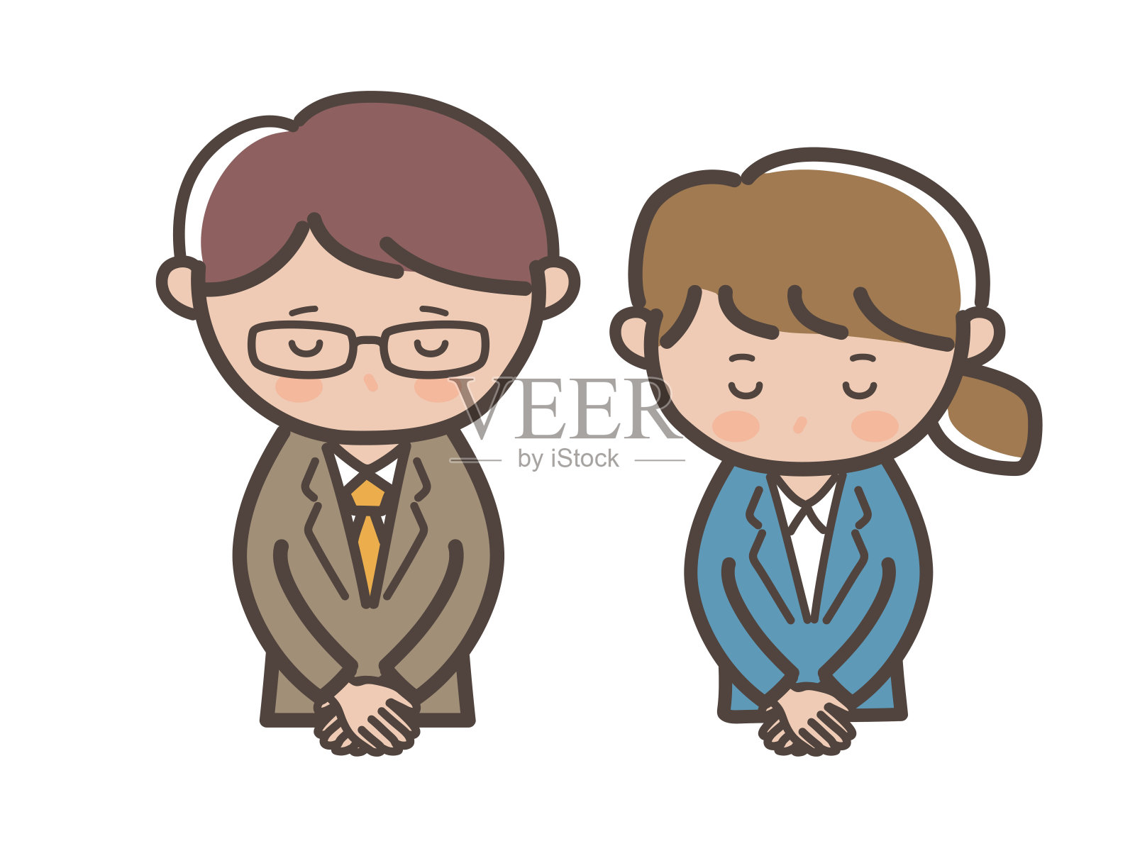 上半身插图男女商人，老板和下属的形象，低头道歉插画图片素材