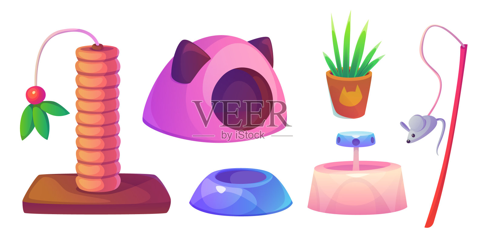 猫宠物店与食品和玩具卡通商品icon插画图片素材