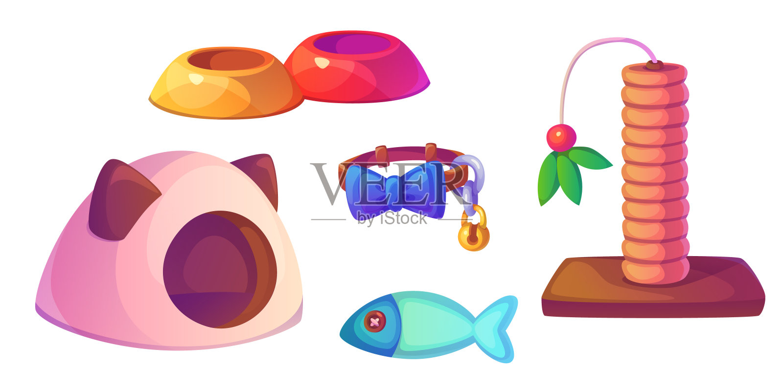 宠物店的商品设置孤立的白色背景插画图片素材