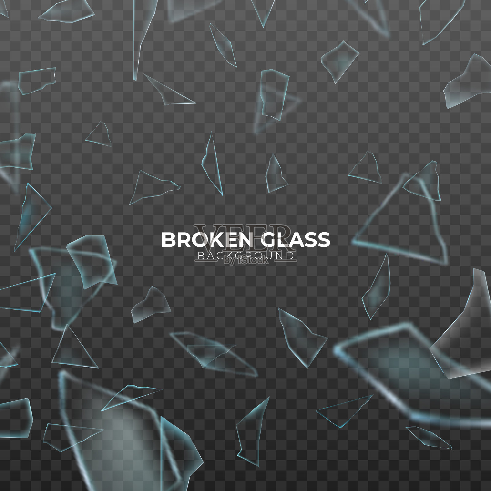 碎玻璃碎片，真实的爆炸碎片。边缘锋利的碎玻璃碎片。矢量图插画图片素材