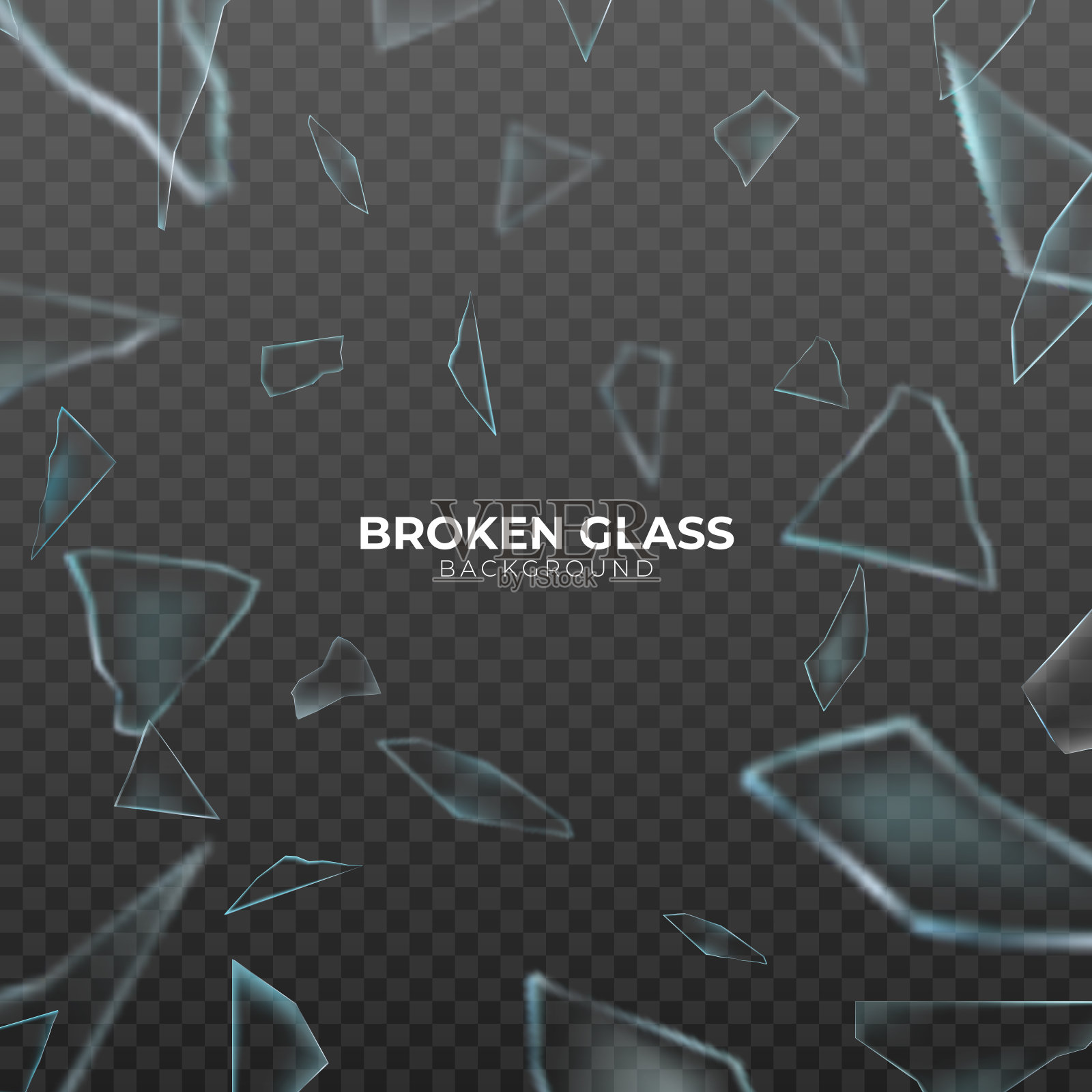 碎玻璃碎片，真实的爆炸碎片。边缘锋利的碎玻璃碎片。矢量图插画图片素材