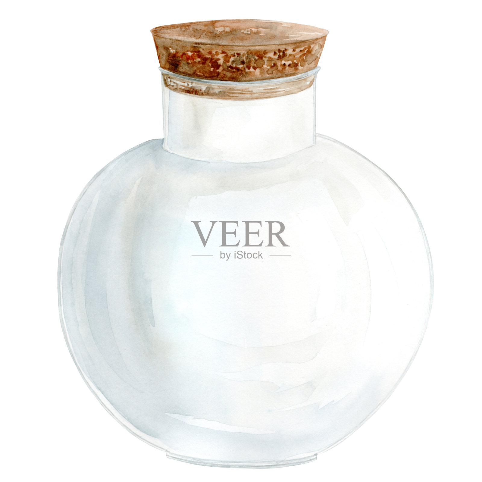 空的圆形玻璃罐。水彩插图手绘在一个白色的背景。适合设计和贺卡。插画图片素材