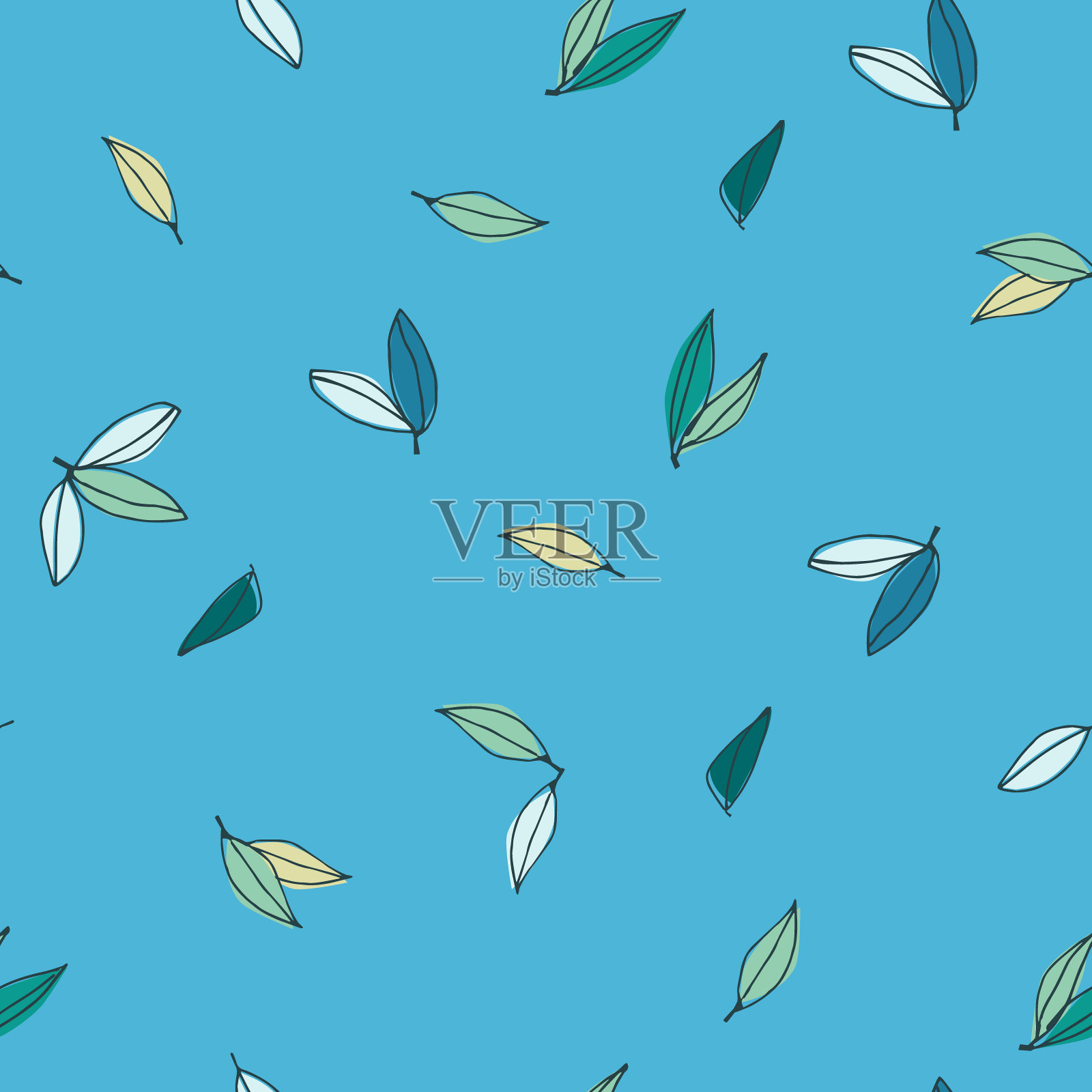 树枝和树叶的无缝图案，用于纺织品设计，家居装饰，社交媒体插画图片素材