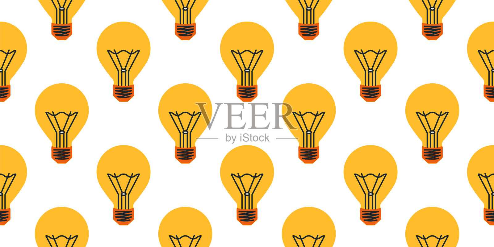 电灯图案。灯泡无缝打印。带灯丝的灯泡，基部。光源插画图片素材