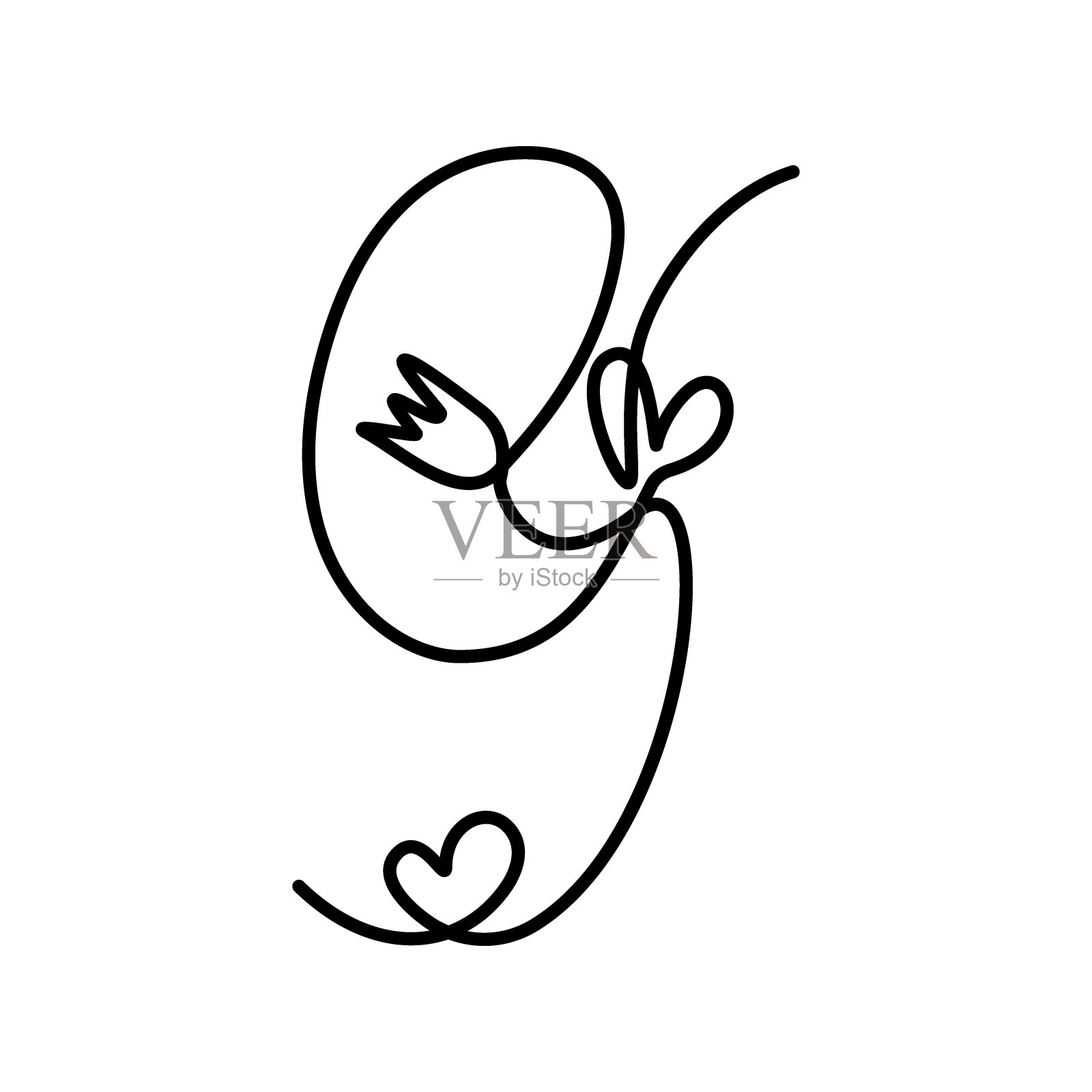 手绘数字与装饰心和郁金香在连续的线。弹簧铭文插画图片素材