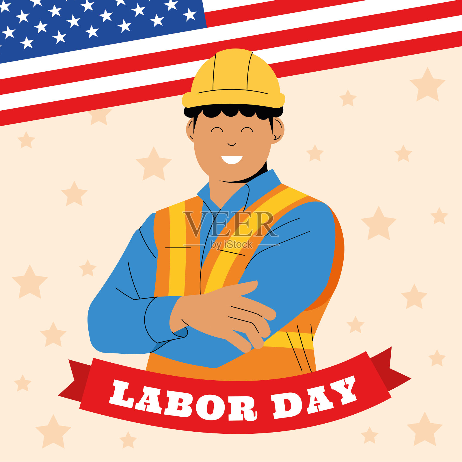 微笑的建筑工人庆祝劳动节插画图片素材