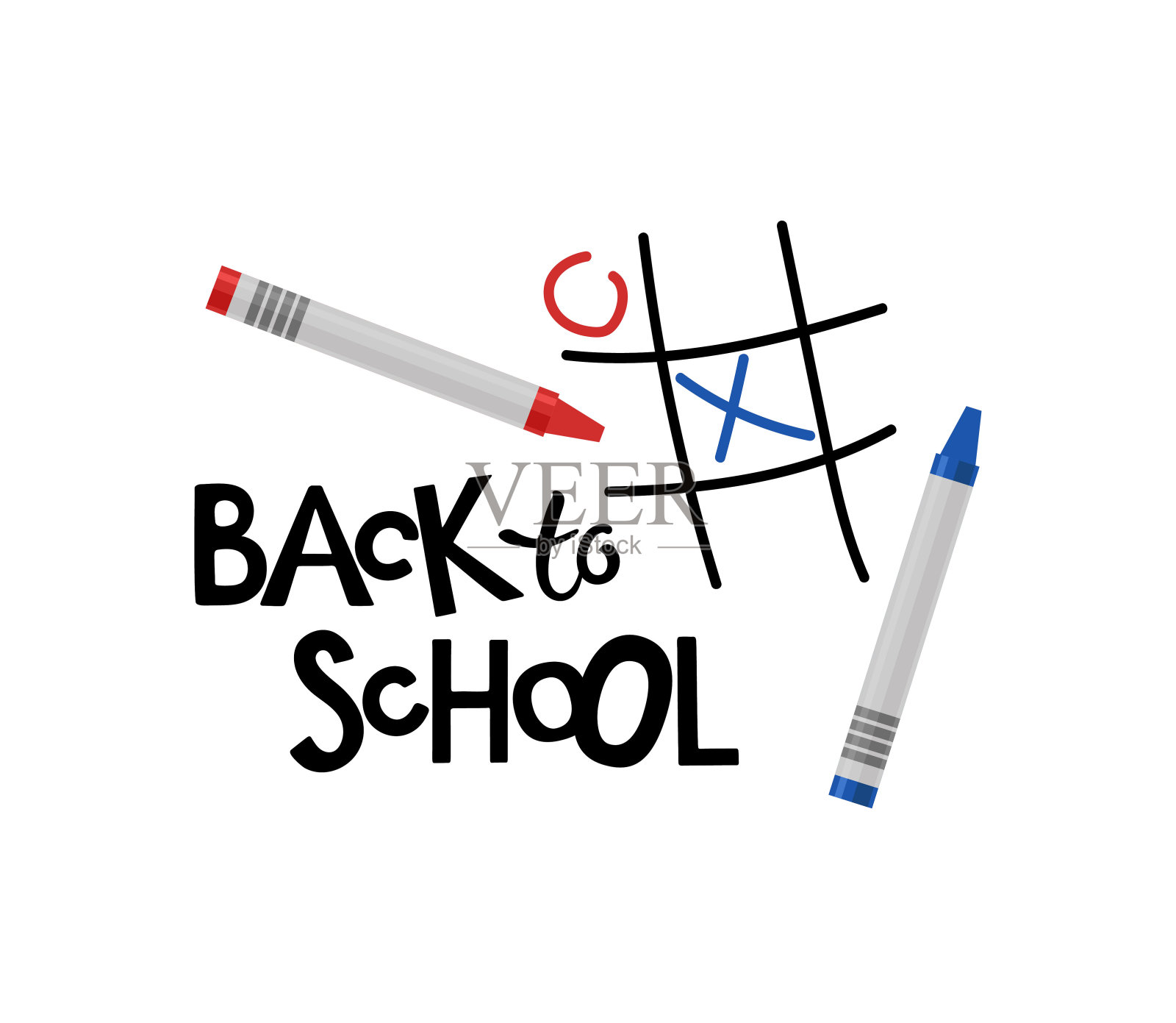 井字游戏。返校卡。儿童学校元素。手绘字母矢量文本隔离在白色背景。插图设计，海报，网页设计。插画图片素材