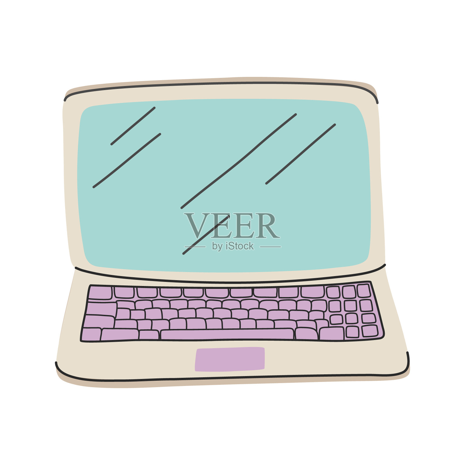 移动PC。教育、商业设备。手绘现代风格元素。平面设计矢量插图隔离在透明的背景。插画图片素材