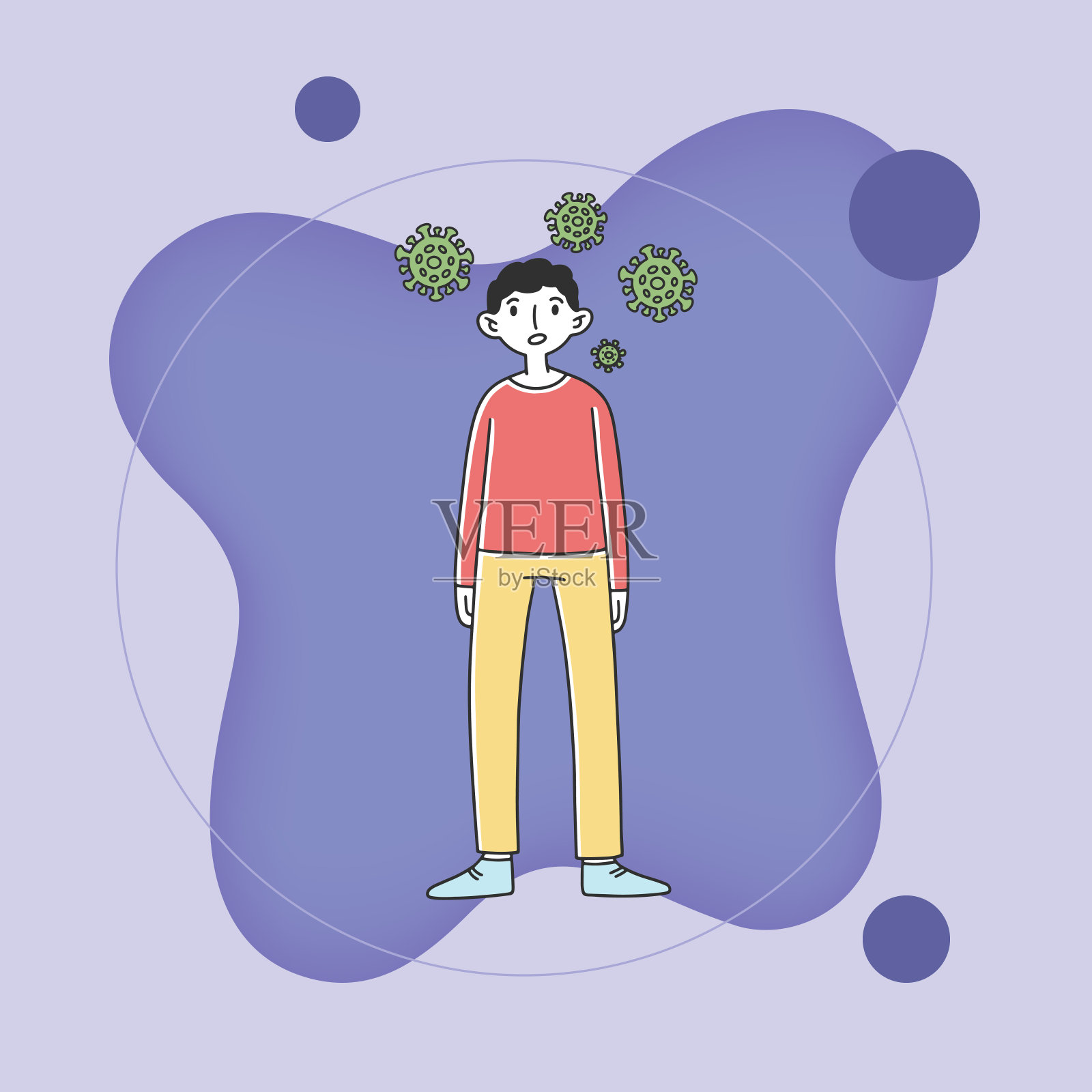 有冠状病毒症状的年轻人插画图片素材