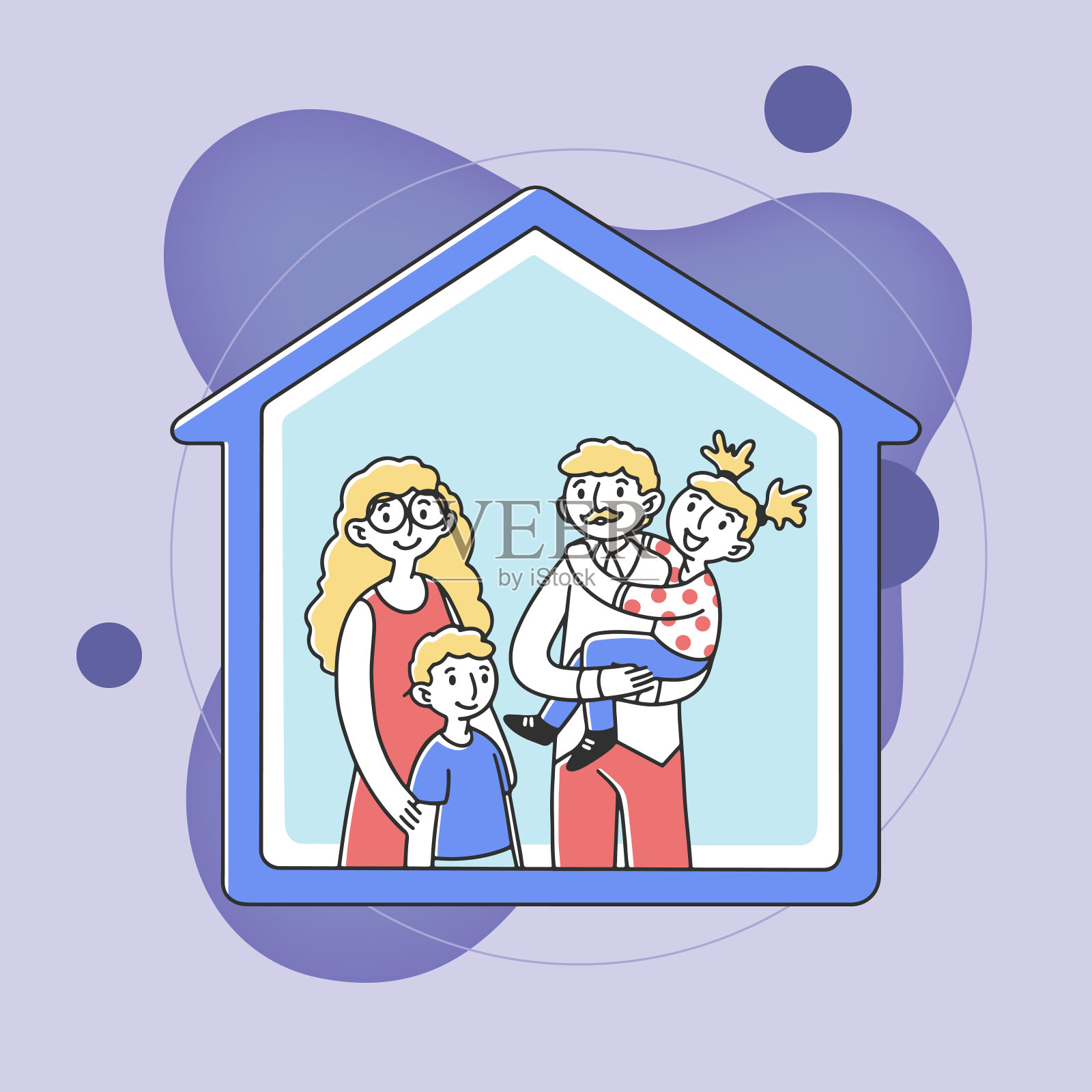 幸福的家庭在自己的家里插画图片素材