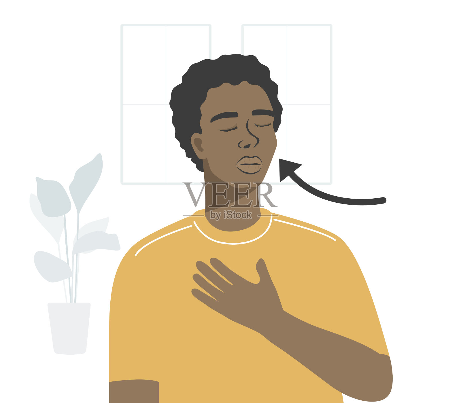 年轻男性在家中站立和呼吸练习。插画图片素材