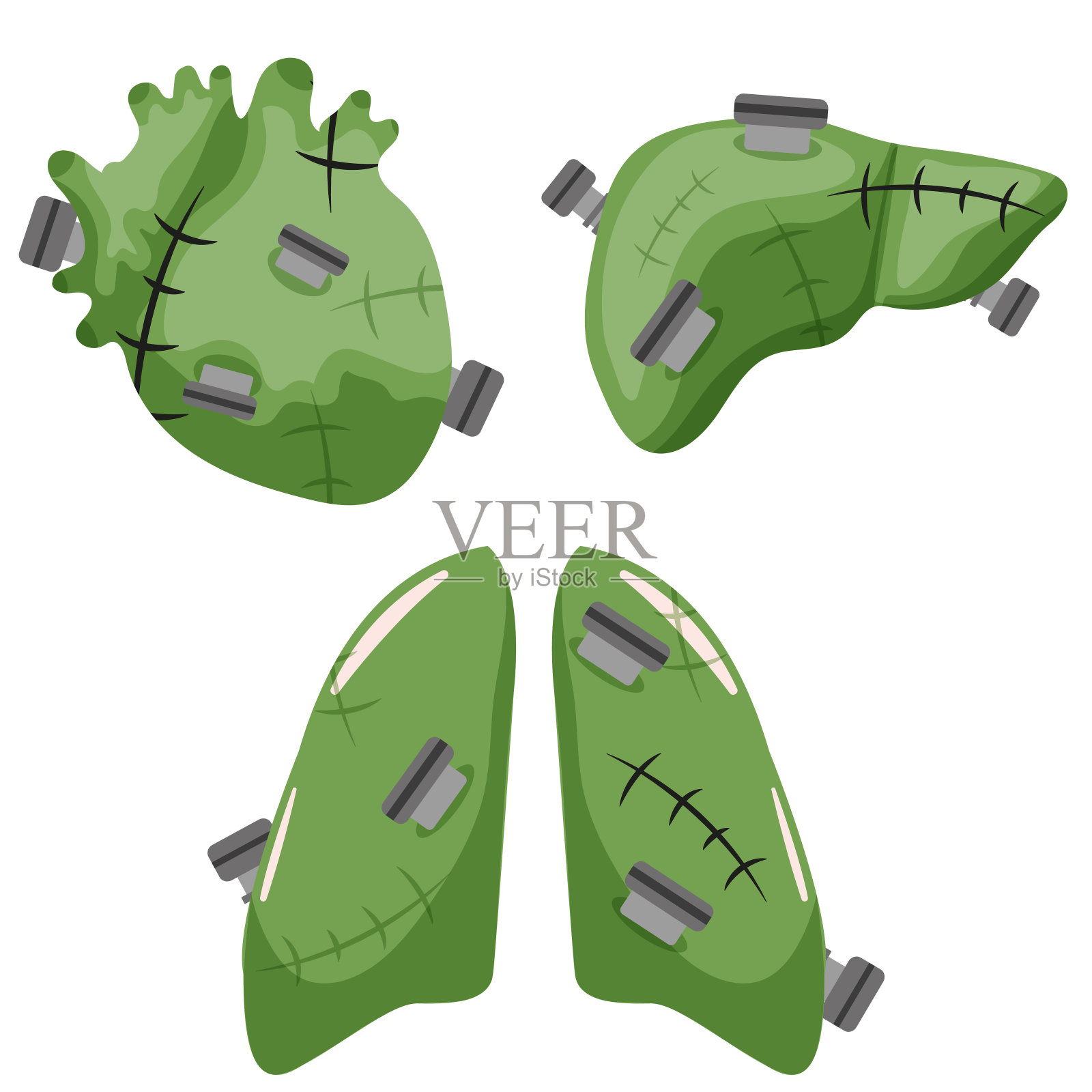 设置弗兰肯斯坦的器官插画图片素材