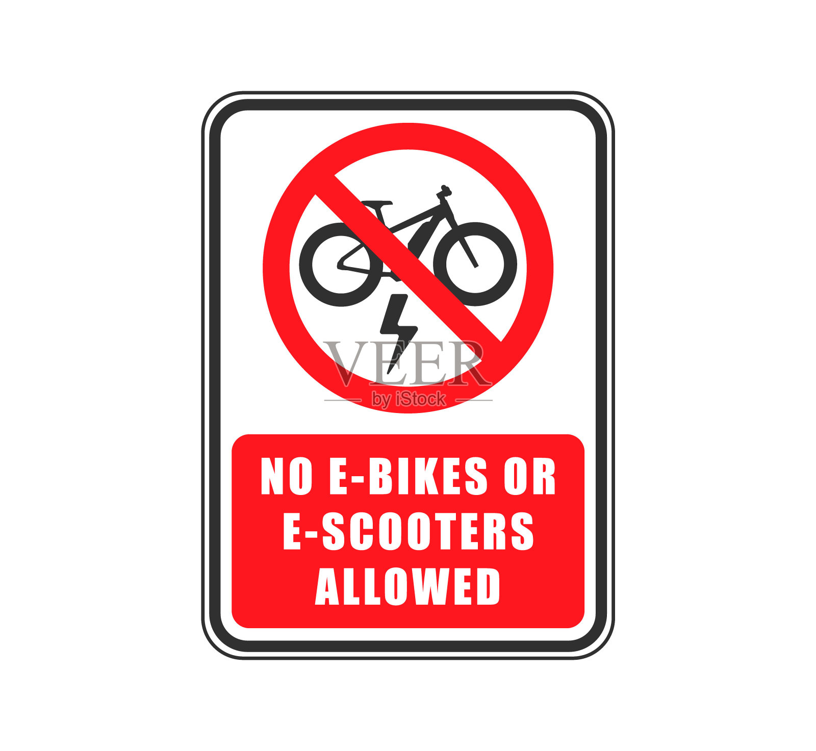 没有电动滑板车或自行车交通标志。矢量插图隔离在白色背景上。插画图片素材