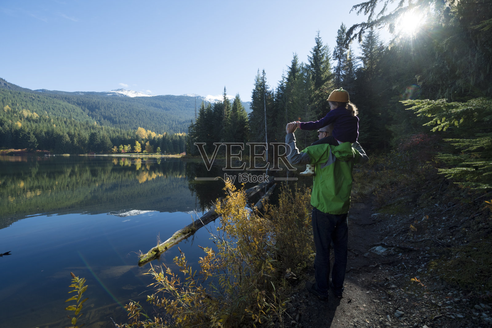 年轻女孩在圆木上保持平衡照片摄影图片