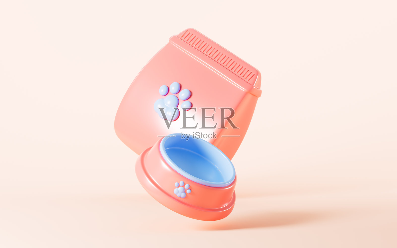 卡通宠物食品和宠物碗，3d渲染。照片摄影图片