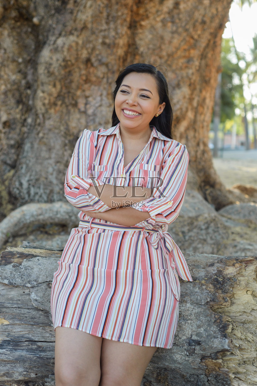 户外肖像微笑的墨西哥妇女与积极的态度。照片摄影图片