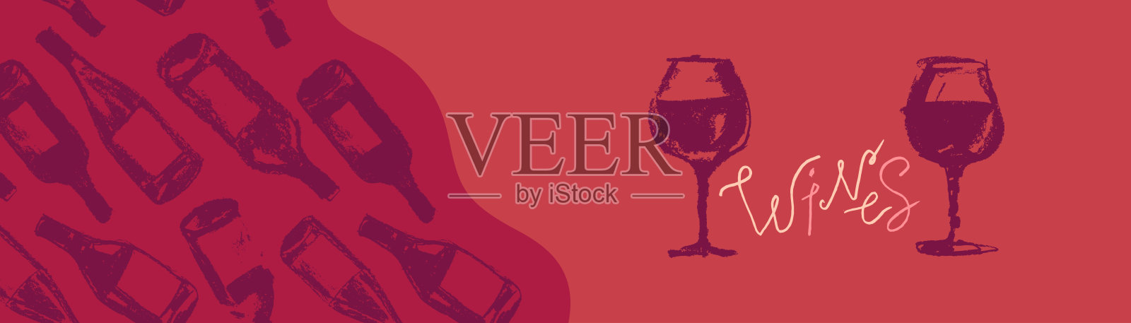 酒瓶图案无缝与酒边设计。模板酒厂横幅设计。插画图片素材