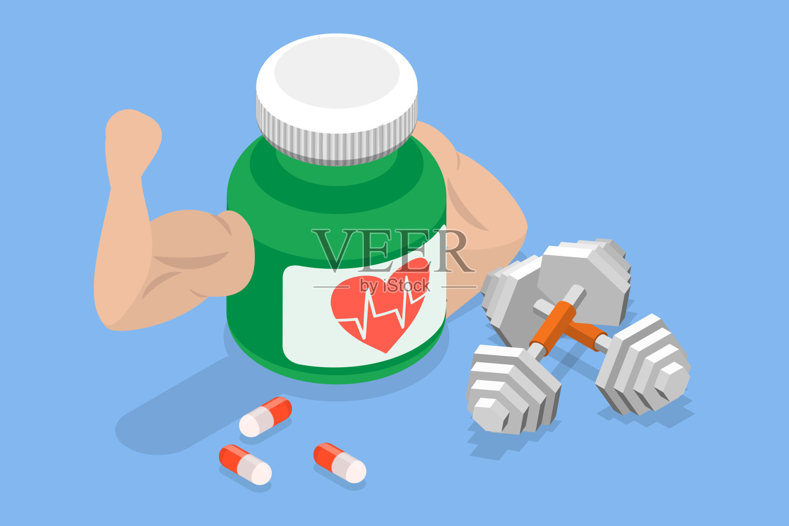 心血管补充剂的三维等距平面矢量插图插画图片素材