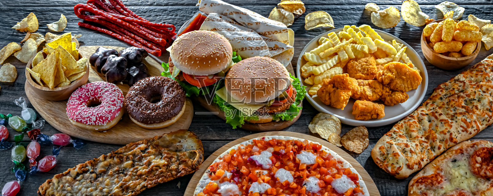 增加患癌症风险的食物。垃圾食品照片摄影图片