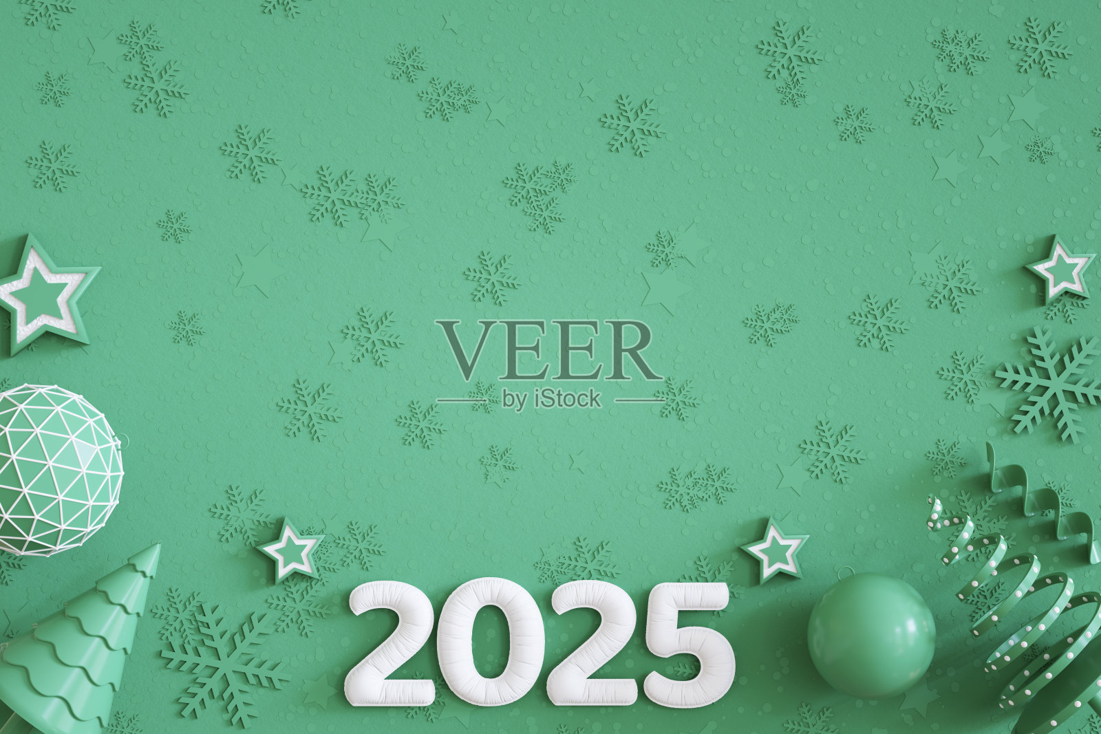 绿色背景的圣诞装饰2025新年气球照片摄影图片