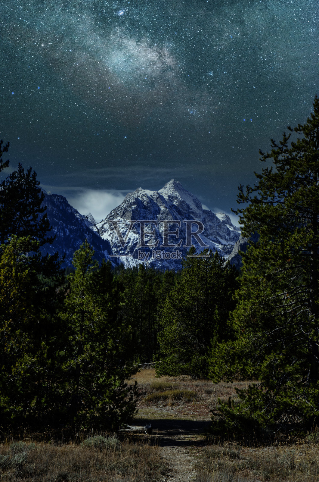 美国怀俄明州大提顿国家公园的提顿山脉星空摄影照片摄影图片