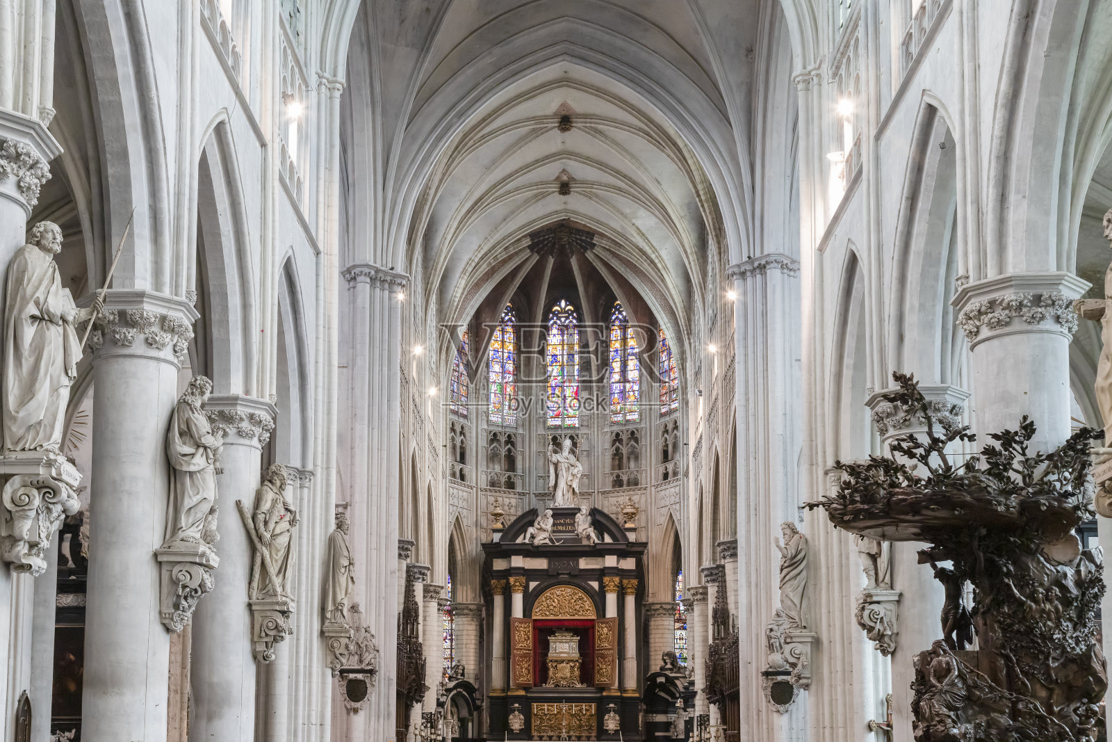 梅赫伦市中心的圣兰姆堡大教堂内部。照片摄影图片