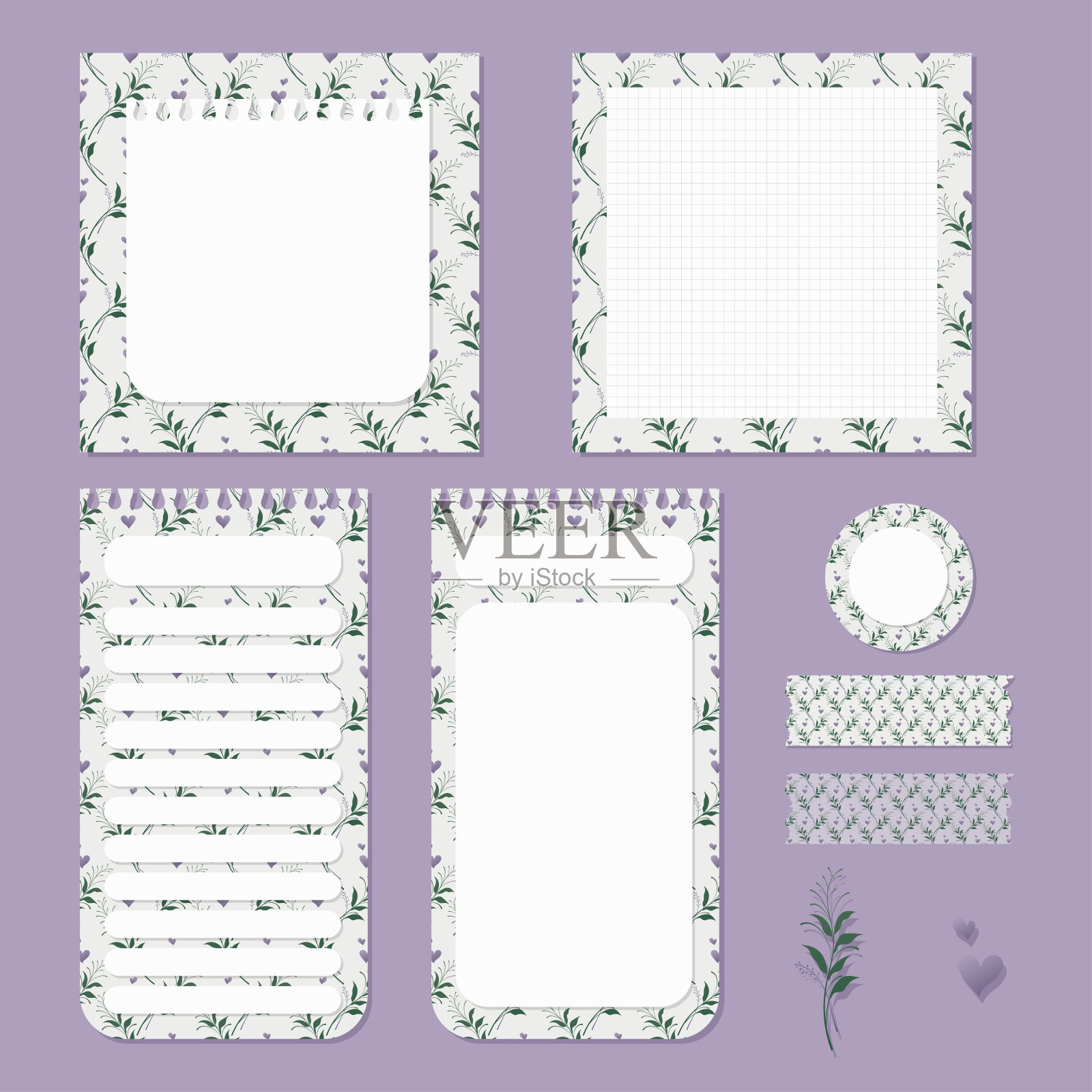 矢量集美学规划师贴纸，便利贴，记事本和备忘录垫插画图片素材