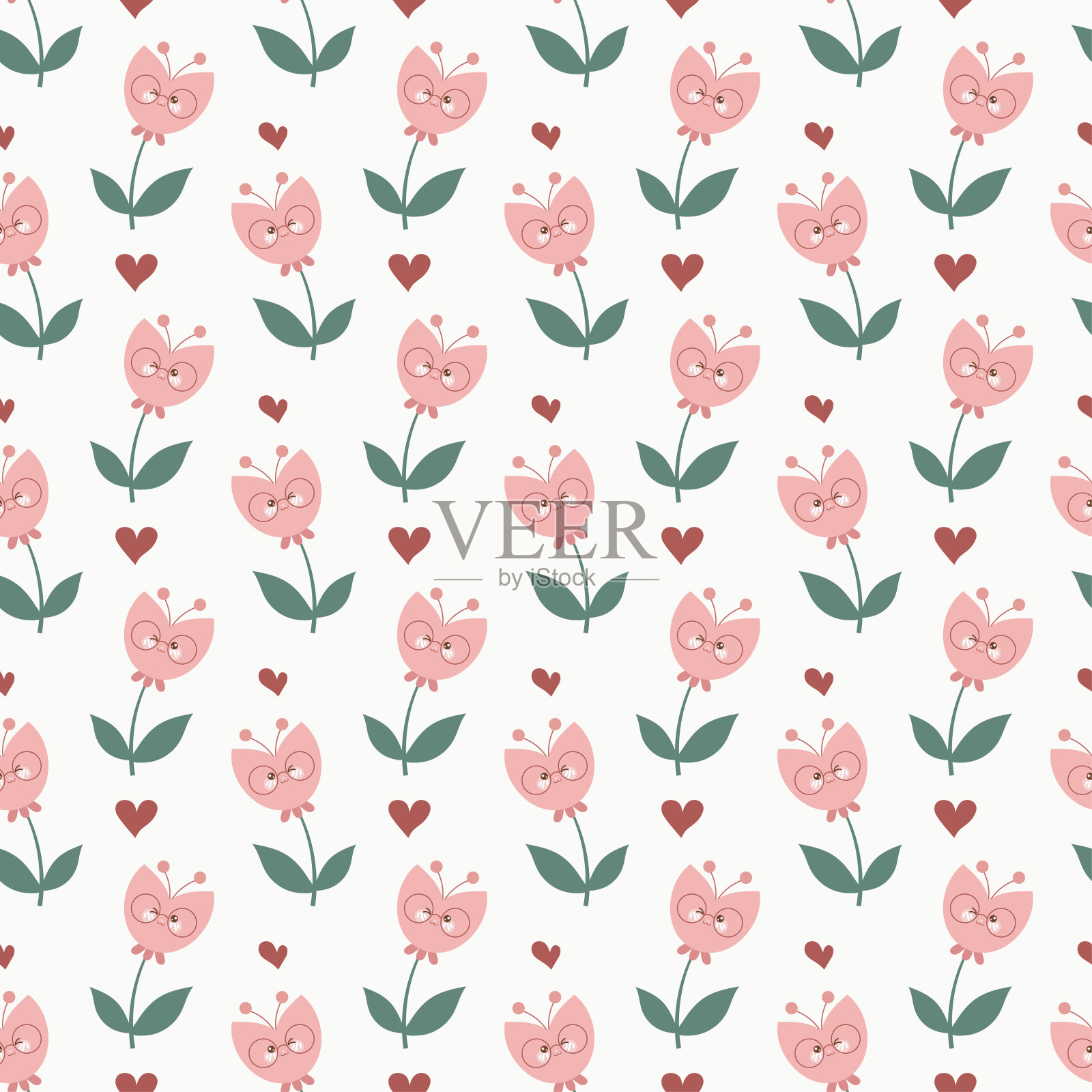 可爱的卡哇伊甜粉红色花花束无缝图案背景插画图片素材