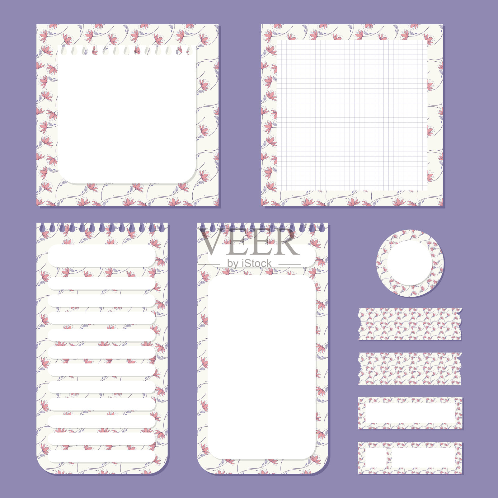 矢量集可爱的卡哇伊备忘录垫，记事本和剪贴簿计划元素插画图片素材