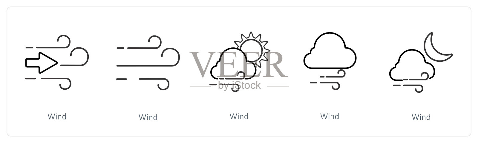 一套5个天气图标，如风，空气，刮风的日子插画图片素材