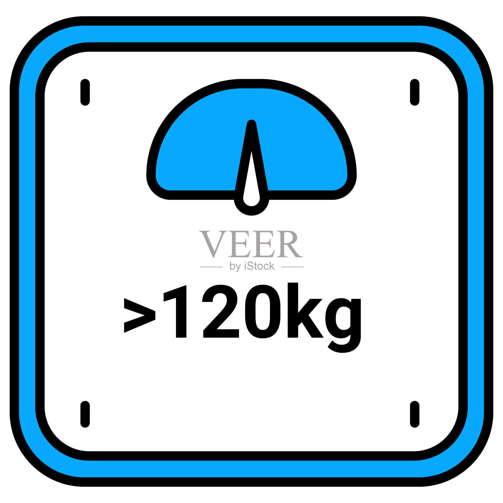 用户体重超过120公斤图标设计。表示重用户、重量限制、重量容量、超重用户。矢量图标。插画图片素材