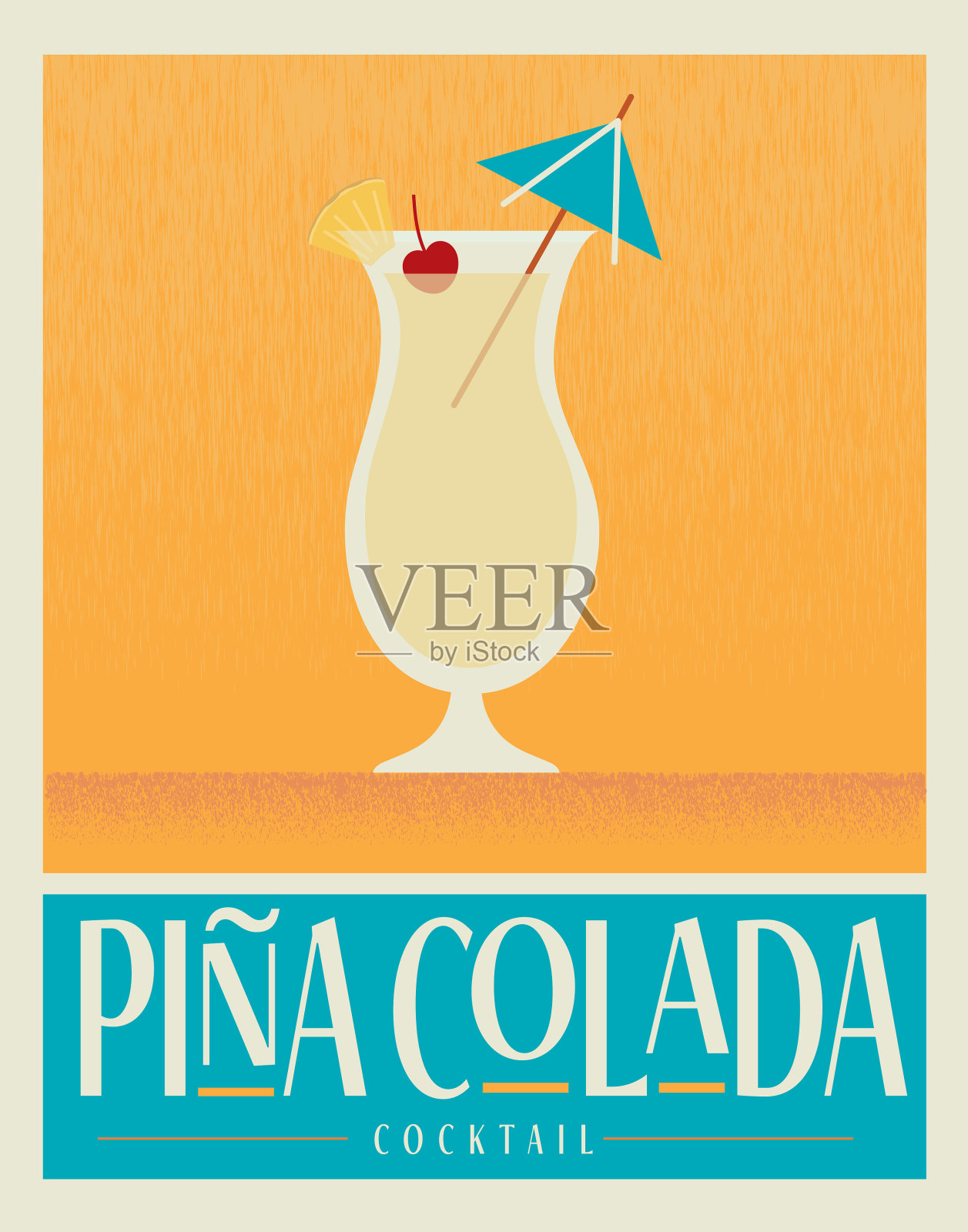 复古朗姆酒与伞装饰饮料鸡尾酒海报设计模板与排版插画图片素材