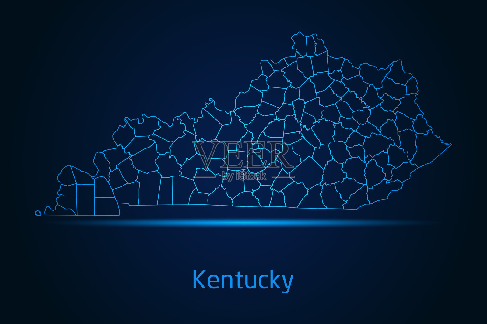 高详细辉光蓝色地图暗背景地图肯塔基州标志为您的网站设计地图标志，应用程序，旅游。插画图片素材