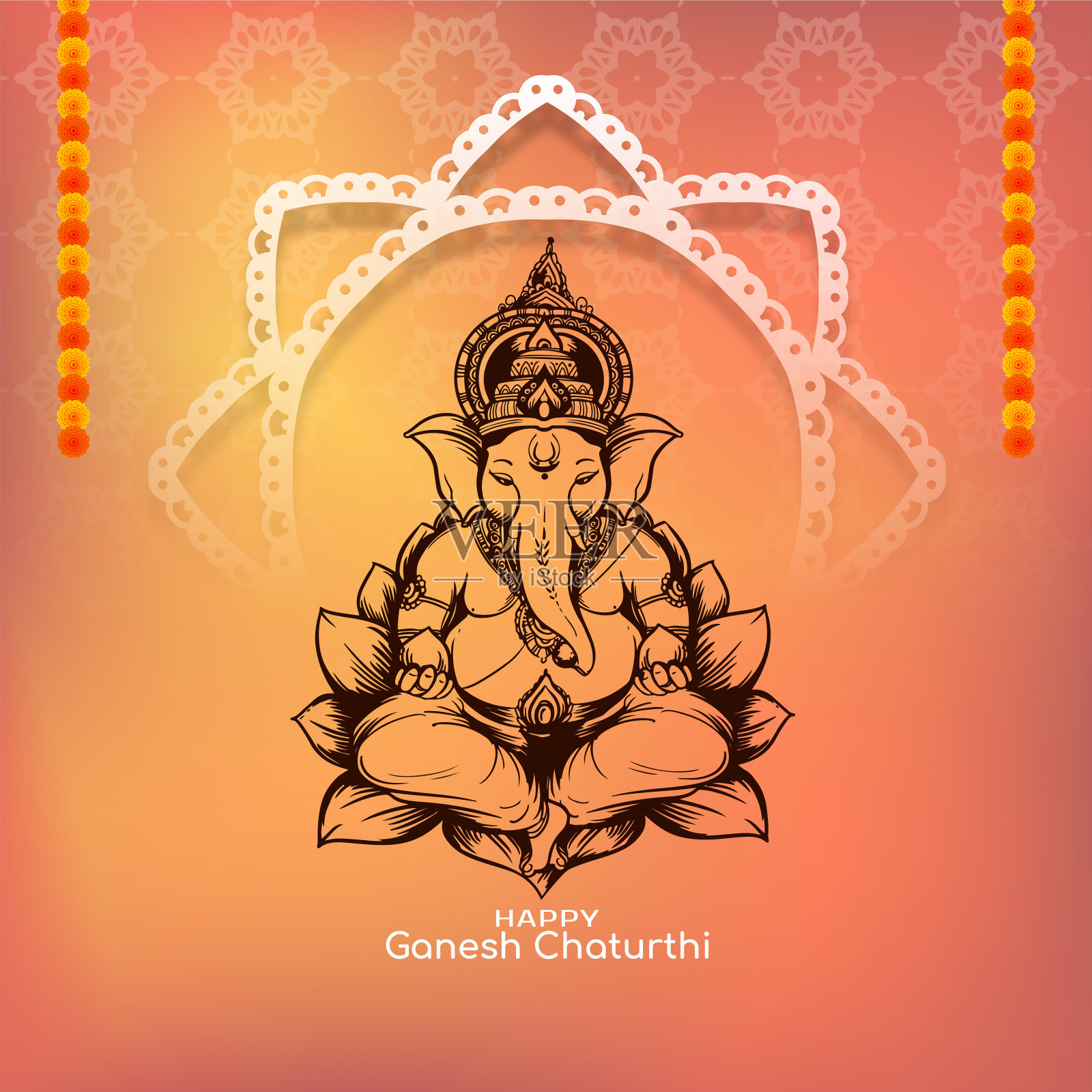 快乐的Ganesh Chaturthi印度宗教节日背景插画图片素材