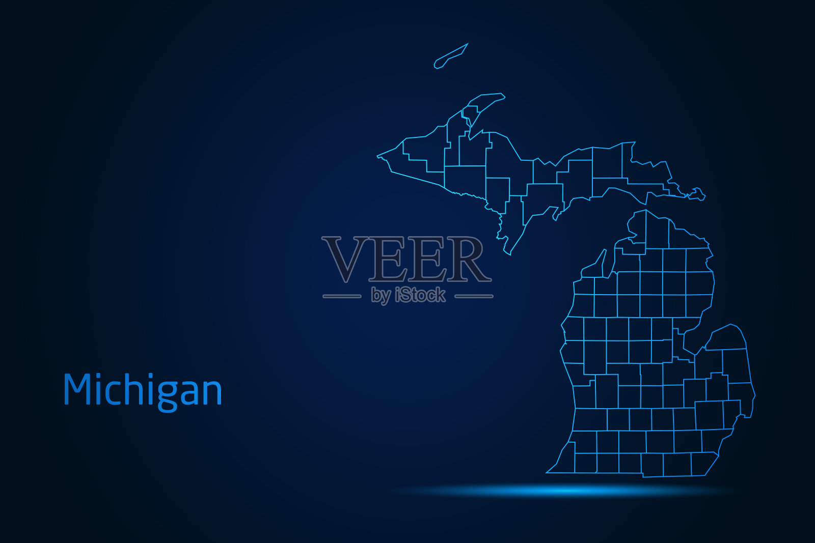 高详细辉光蓝色地图暗背景的密歇根州地图符号为您的网站设计地图标志，应用程序，旅游。插画图片素材